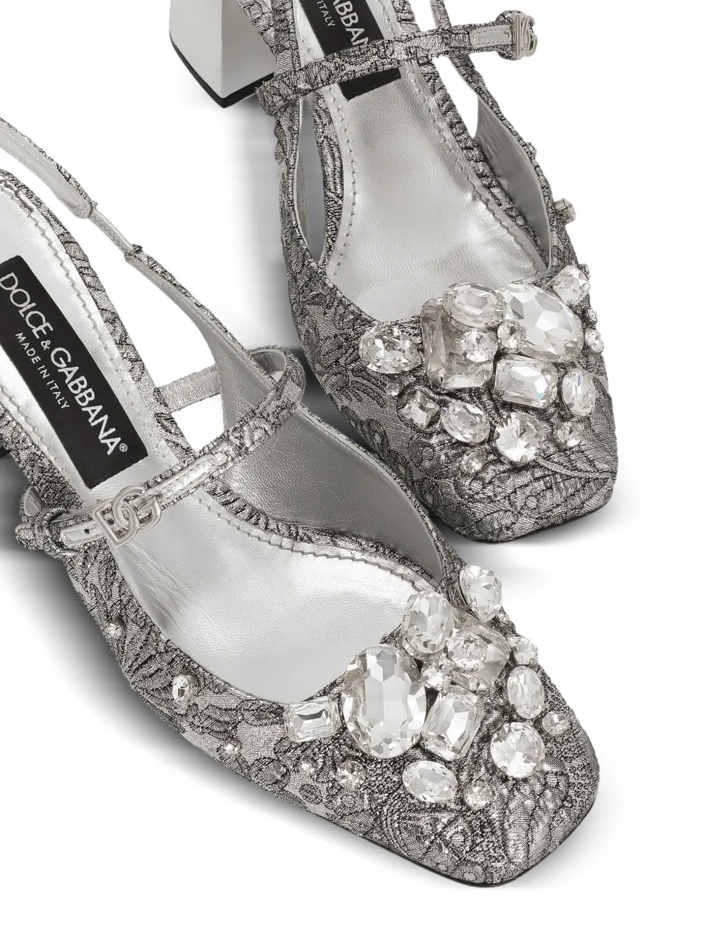 Туфли с ремешком на пятке и вышивкой Dolce & Gabbana, серебристый — фото 4