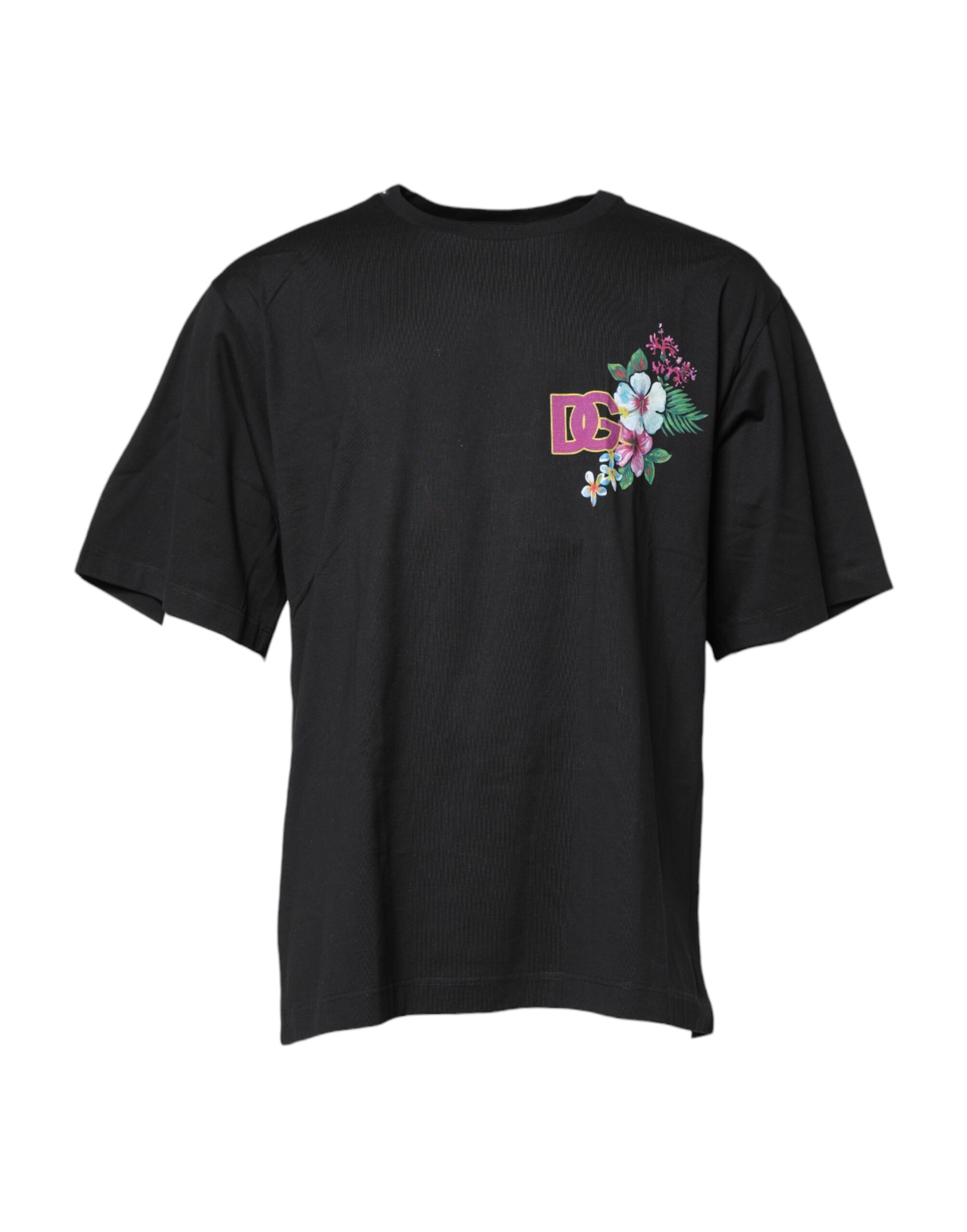 Черная футболка с круглым вырезом и цветочным принтом DG Dolce & Gabbana, Black