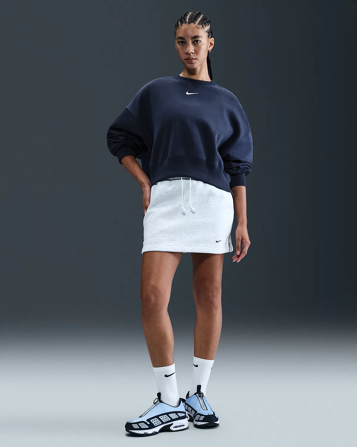 Женский оверсайз-свитшот с круглым вырезом Nike Sportswear Phoenix Fleece, Midnight Navy/Sail — фото 4