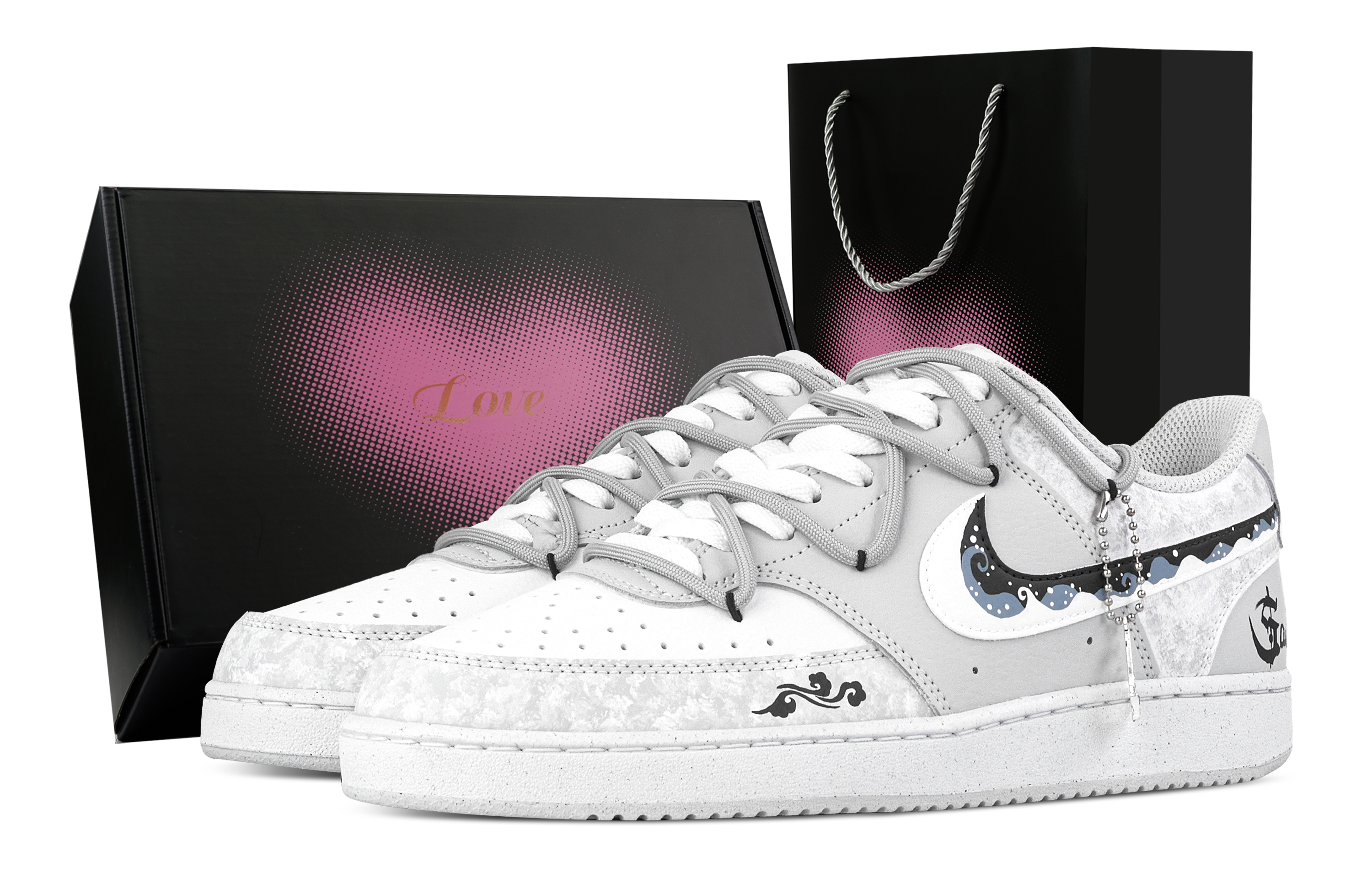 

Nike Кроссовки Court Vision Redemption, Heart Box, износостойкие, низкие, для скейтбординга, мужские, белые, серые