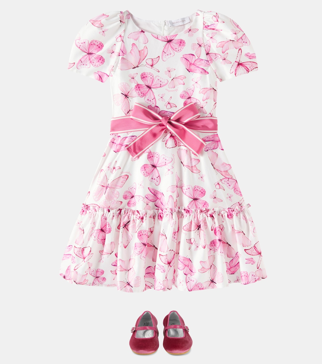 Платье из хлопкового атласа с принтом Monnalisa, Bloom Floral Print — фото 2