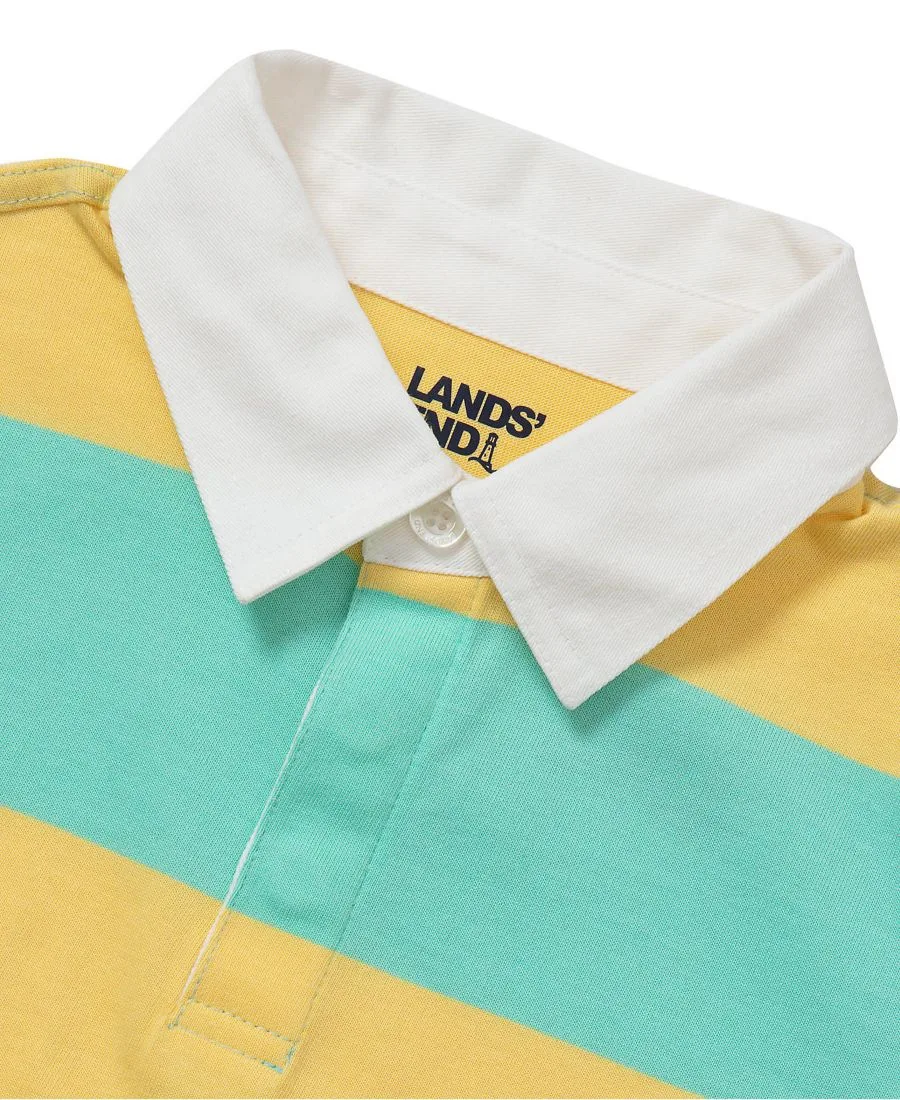 Детская футболка-поло с коротким рукавом для регби Lands' End, желтый/mint stripe — фото 3