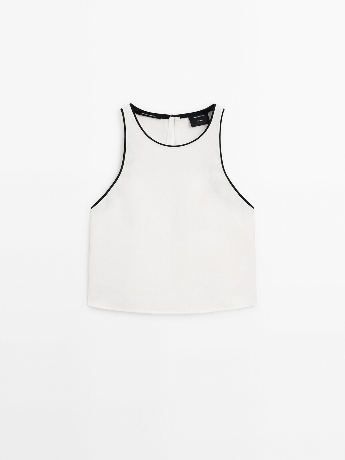 

Льняной топ в тон с контрастной окантовкой Massimo Dutti, белый