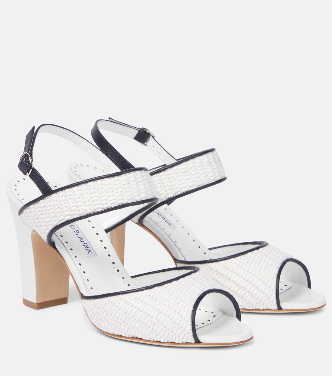Khiko 90 сандалии на бретелях из рафии Manolo Blahnik, 1012 Whit/4116 Navy