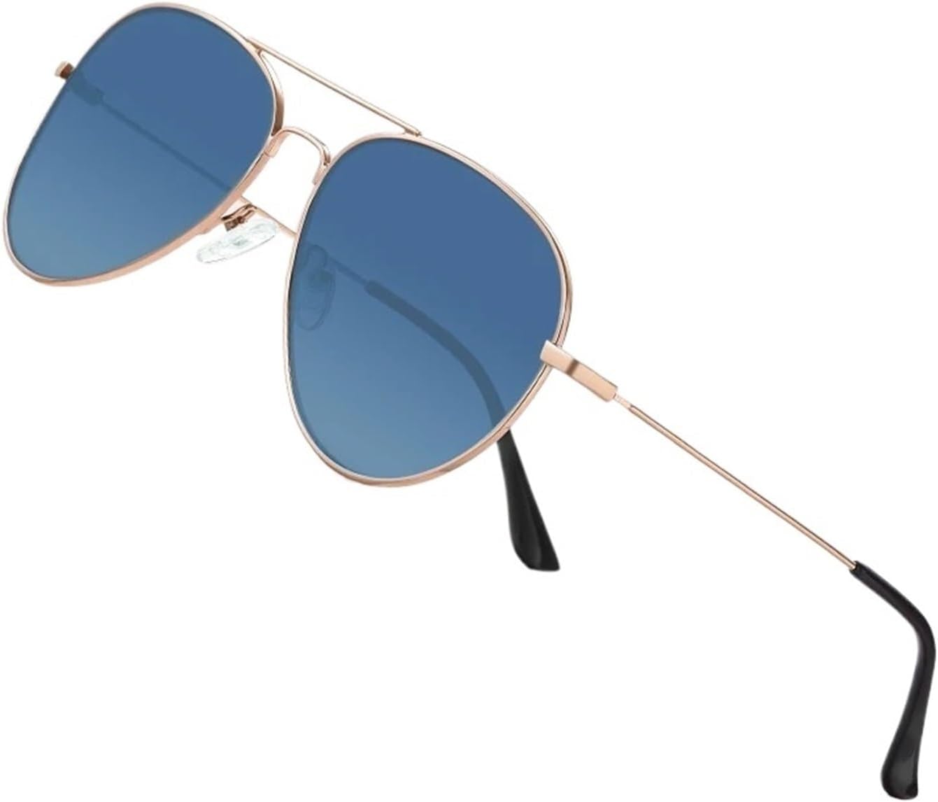 

Солнцезащитные очки Rays UV400 для мужчин и женщин, металлическая оправа, подходят для пилотских очков, путешествий и вождения, обеспечивают защиту от солнца QOGANS, Rose Gold Deep Blue