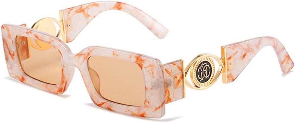 

Солнцезащитные очки в прямоугольной оправе для женщин, роскошные ретро-очки с градиентным переходом цвета для мужчин, модные солнцезащитные очки в стеклянной оправе TYUVIVO, Marbling Tea