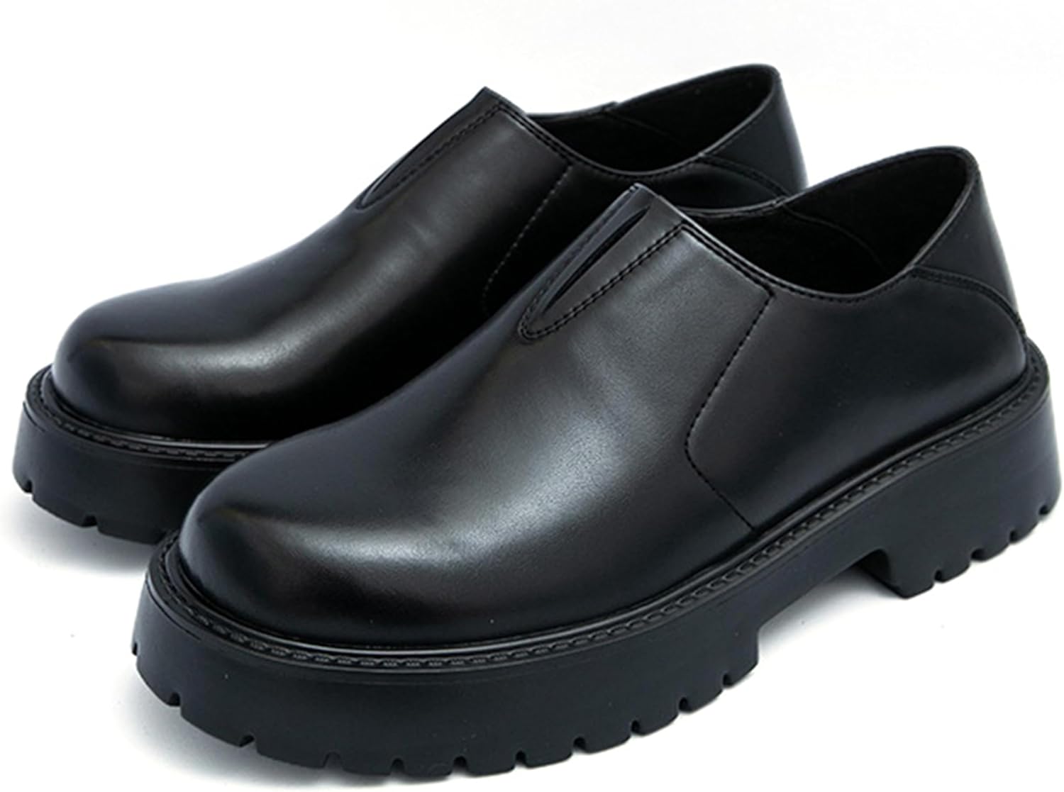 

Мужские кожаные массивные лоферы на платформе в ретро-стиле, классический потертый цвет, округлый носок, толстый каблук, рельефная подошва, нескользящие, без шнурков, деловые туфли для работы и свадьбы Fifilapin, черный