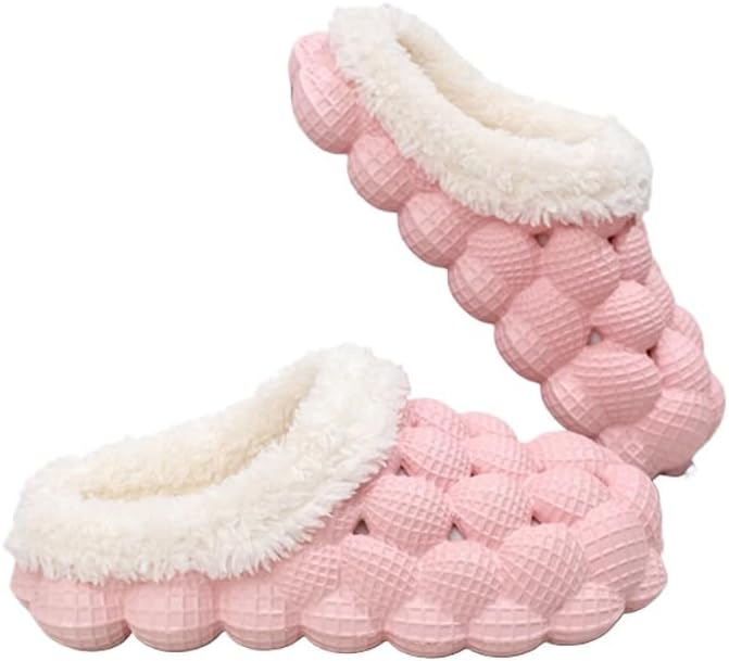 

Женщины и мужчины: меховая подкладка, мулы и сабо, пена с эффектом памяти, теплые пушистые тапочки, зимняя домашняя тапочка для улицы Hhhchpm, розовый