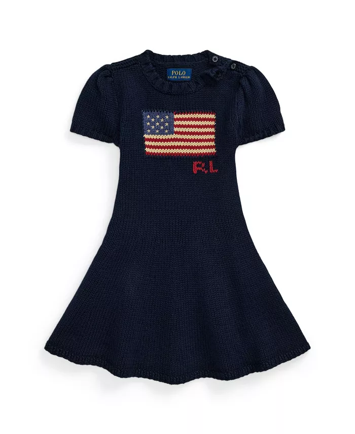 

Платье-свитер с интарсией в виде флага для девочек и малышек Polo Ralph Lauren, синий