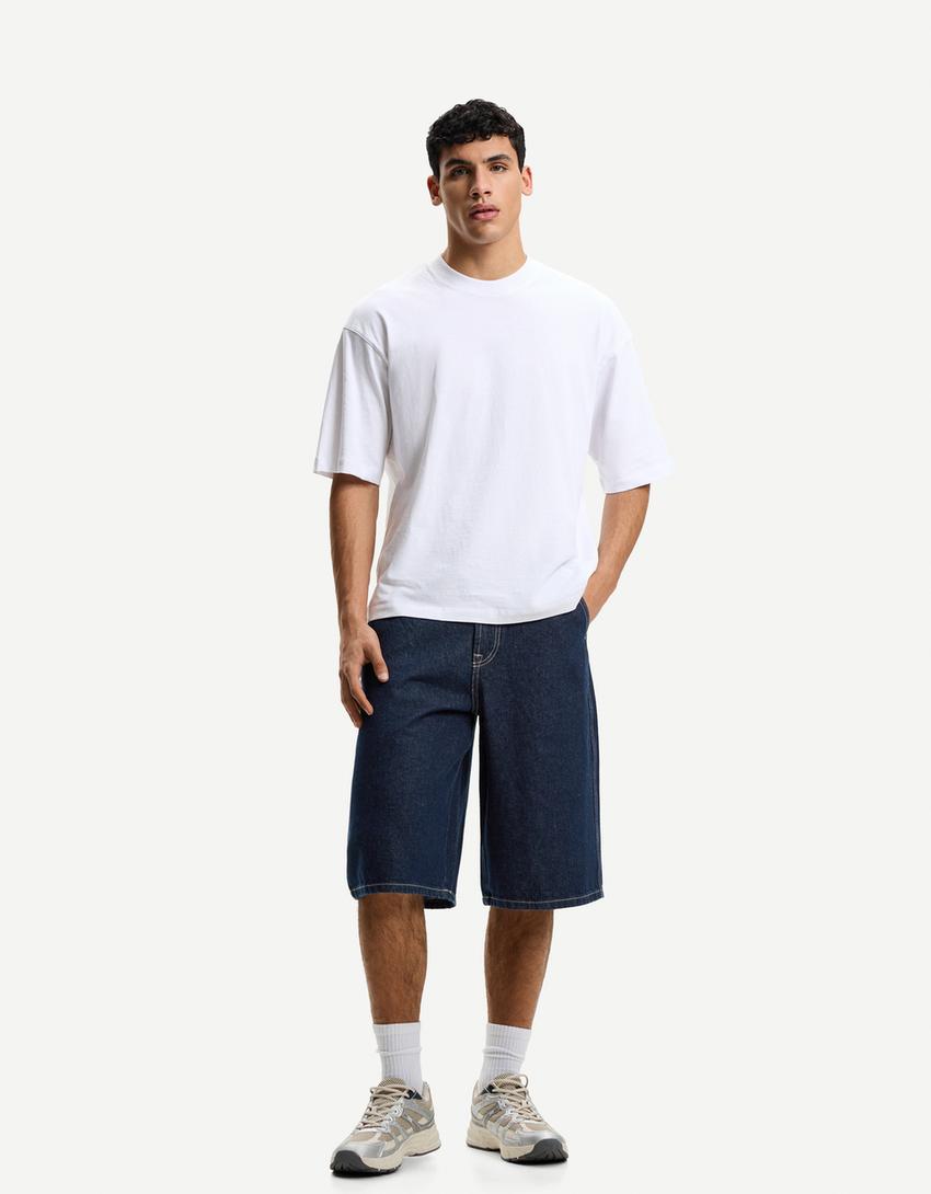 

Шорты-Бермуды из денима Bershka, синий