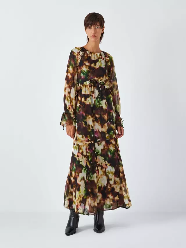 

Платье John Lewis Frill Abstract Print Chiffon Maxi, цвет black/multi