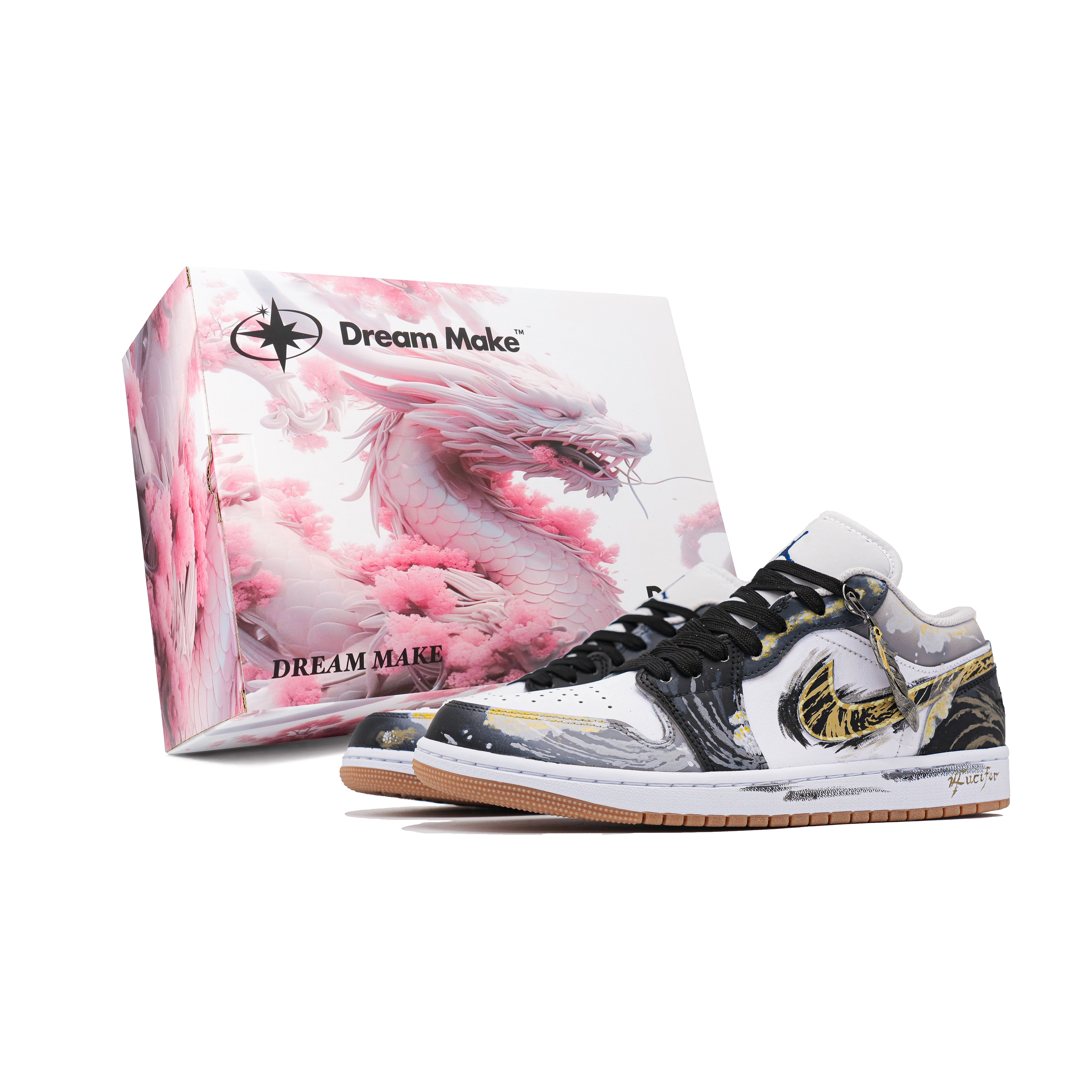 

Jordan Баскетбольные кроссовки Air 1 Lucifer, износостойкие, низкие, винтажные, мужские, черно-золотые