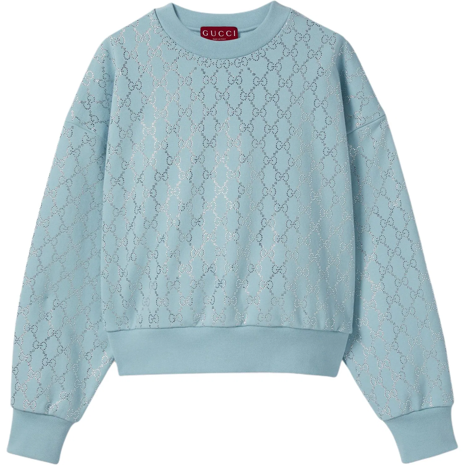 Свитшот GUCCI из хлопкового джерси с кристаллами, повседневный стиль, Sky Blue