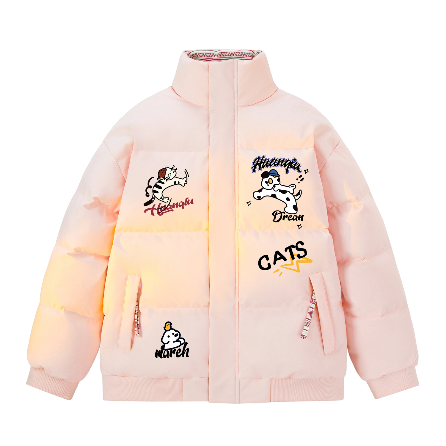 

Пуховик Unisex Stand Collar утепленный стеганый HUANQIU, светло-розовый