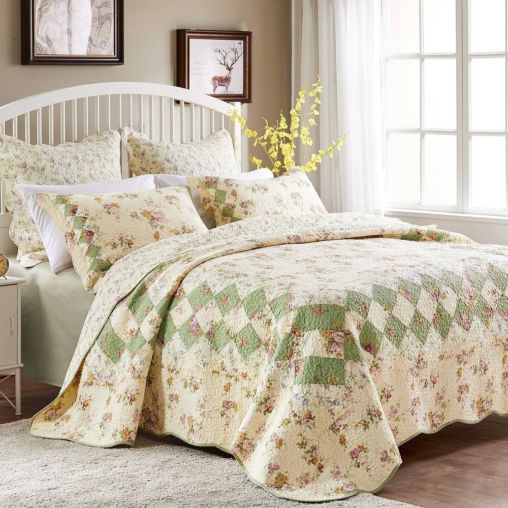 

Greenland Home Fashions Двусторонний комплект одеял с цветочным принтом Bliss, розовый
