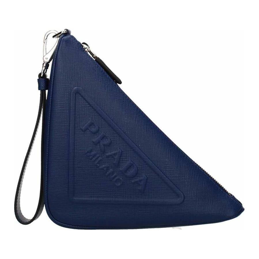 

PRADA Кожаный треугольный клатч малого размера мужской синий