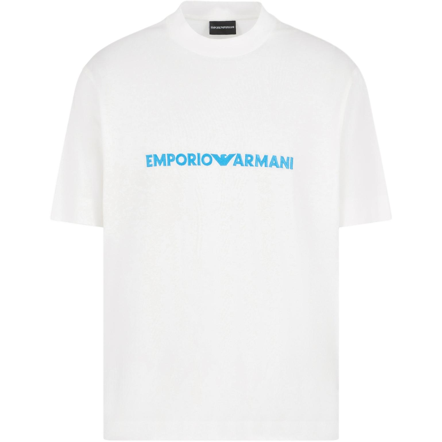 Футболка из смесового лайоселла с джерси и тисненым логотипом вышивкой EMPORIO ARMANI, белый — фото 3