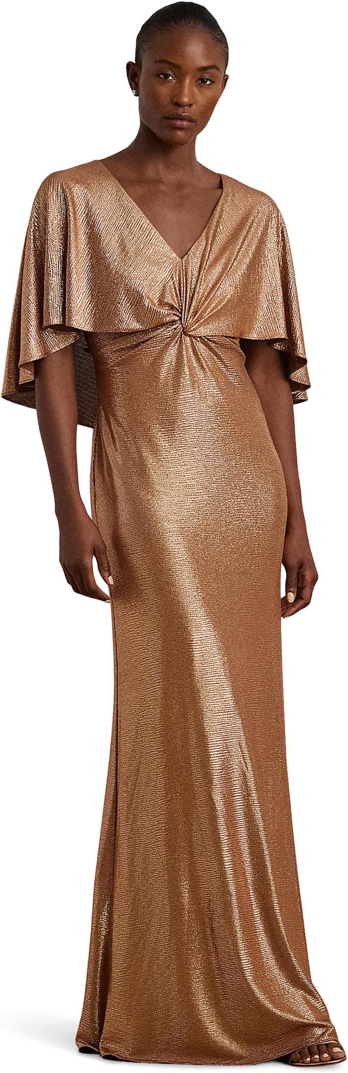 

Платье Lauren Ralph Lauren Metallic Knit Twist-Front Cape Gown, Rose Gold/Bronze Foil