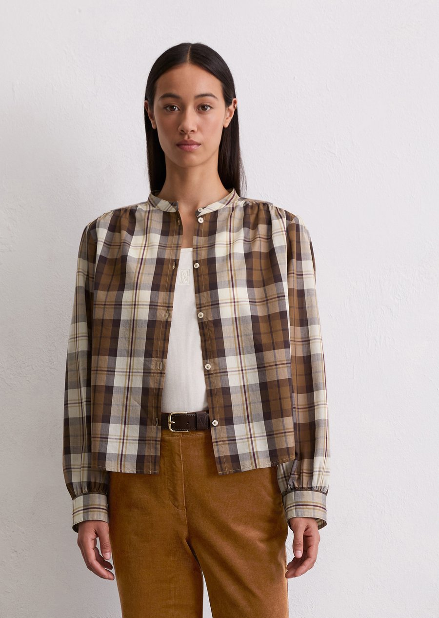 

Блуза Marc O'Polo CASUAL FIT SMALL STAND UP COLLAR GATHERINGS LONG SLEEVE CHECKS, Multi/Warm Brown/Brown