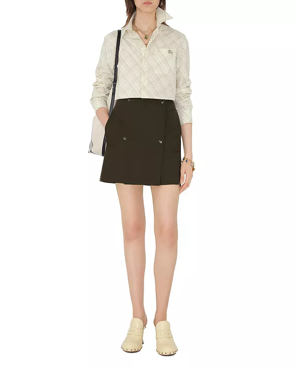 

Мини-Юбка из габардина, склеенной с тканью Burberry, коричневый