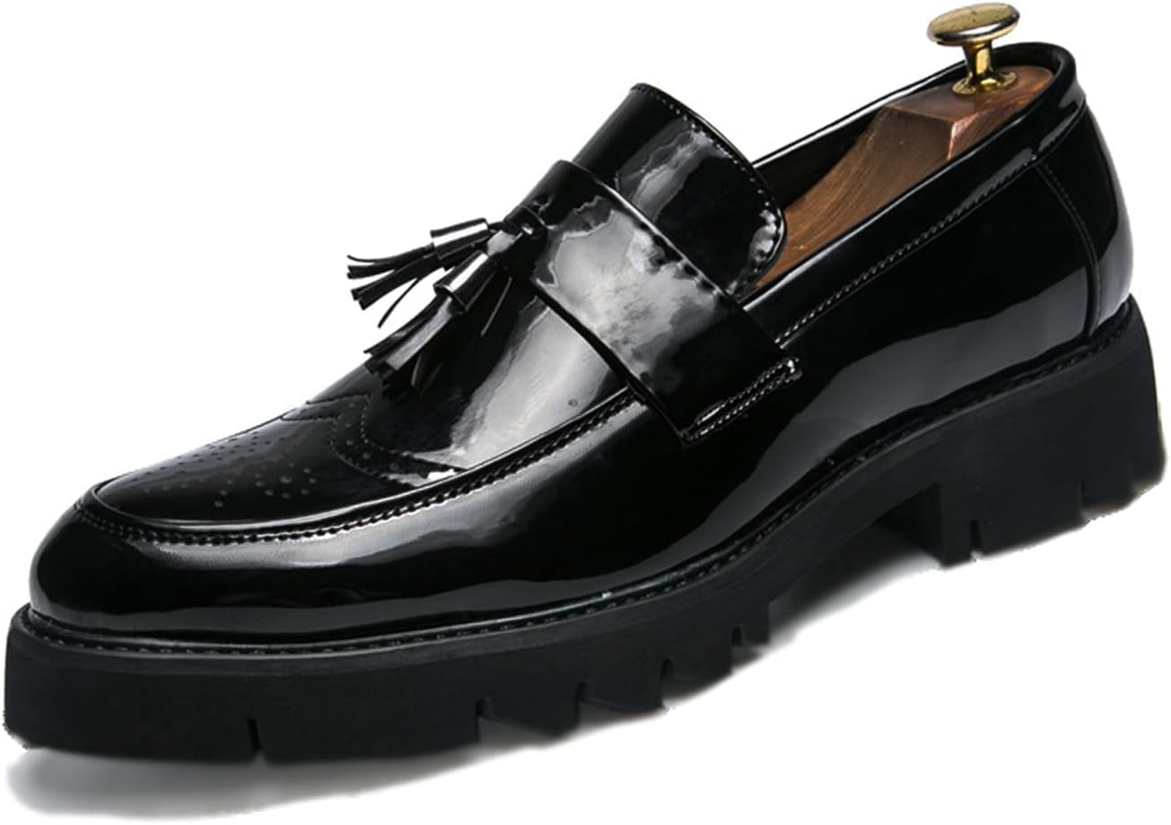 

Мужские лоферы на платформе из лакированной кожи без шнурков с монетным карманом, модные туфли с круглым носком и кисточками, с противоскользящей подошвой, для вечеринок, свиданий и выпускных Etoryoox, черный