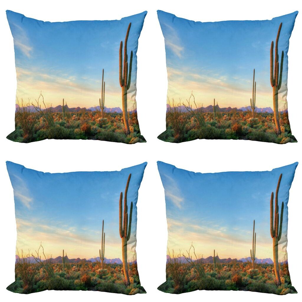 

ABAKUHAUS Desert Набор чехлов для подушек (4 предмета), Sonoran Desert Sunset, современная двусторонняя цифровая печать, 40 см x 40 см, зеленый оранжевый светло-синий
