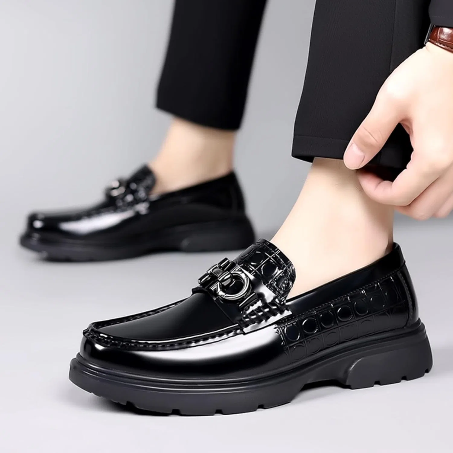 Лоферы High End Men's Chunky Platform Loafers, Black — фото 4