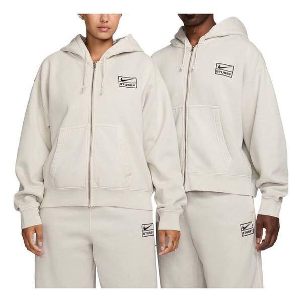 

Куртка x stussy пигментный окрашенный флисовый капюшон на молнии азиатские размеры Nike, белый