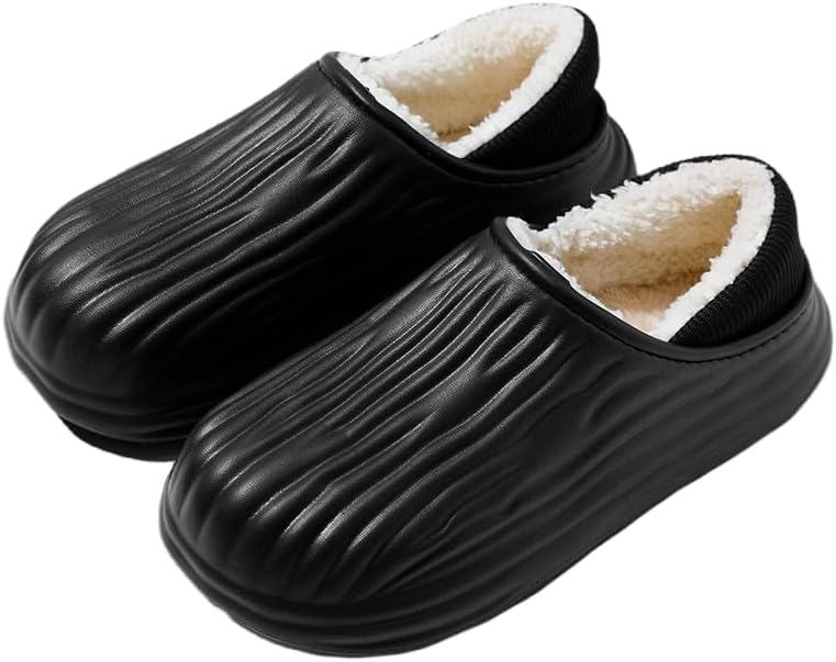 

Классические сабо с меховой подкладкой, водонепроницаемые зимние пушистые тапочки для женщин и мужчин для дома и улицы Hhhchpm, черный