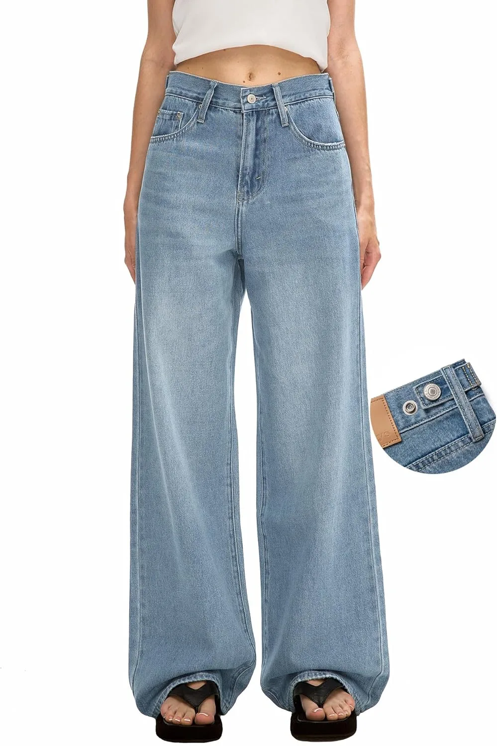 

Женские джинсы с регулируемой талией и широкими прямыми штанинами NEXTRYS