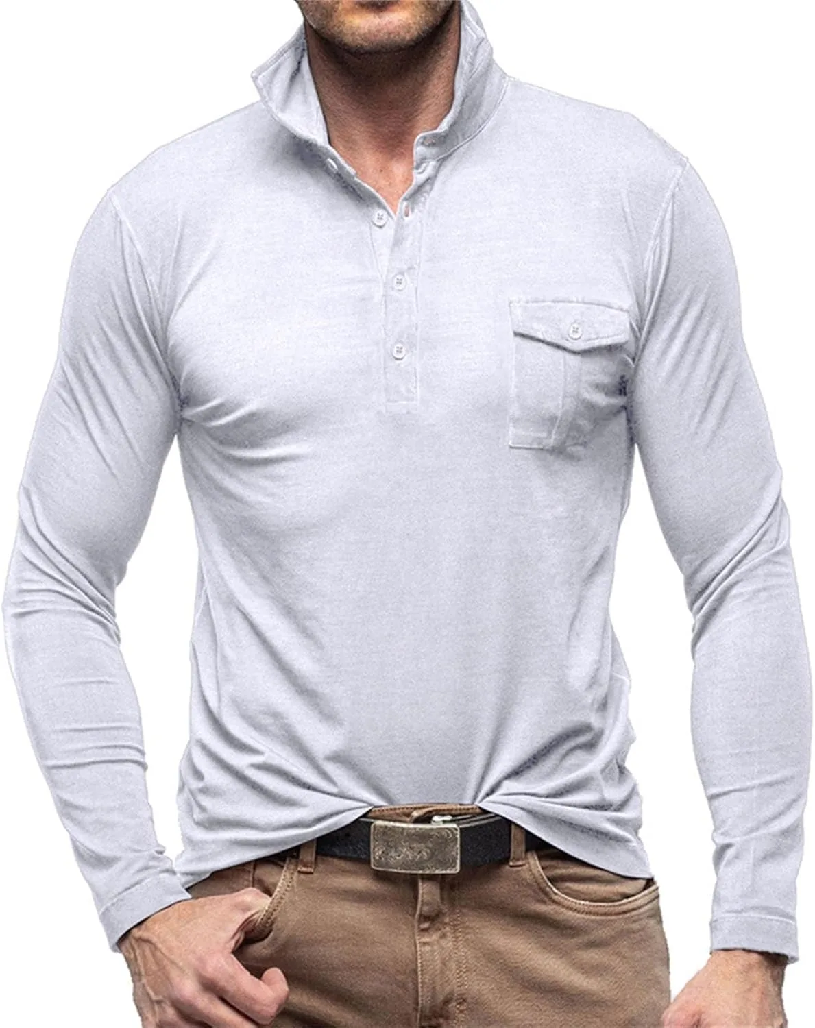 

Футболка для мужчин Cotton Button Henley, классический крой, длинный рукав Muscularfit