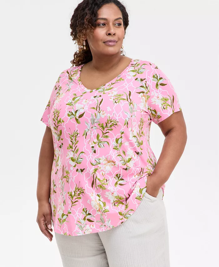 

Топ с принтом и круглым вырезом, Plus Size JM Collection, мультиколор