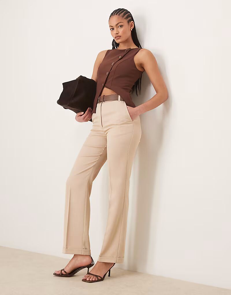 

ASOS DESIGN Высокие узкие прямые брюки с поясом в каменном цвете