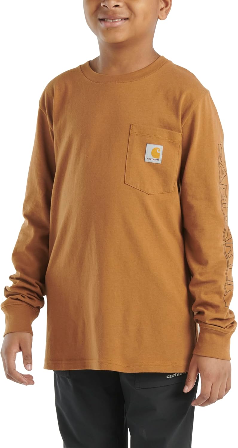 

Carhartt мальчиковская футболка с длинным рукавом, логотипом на рукаве и карманом, Brown Tan, Коричневый, Carhartt мальчиковская футболка с длинным рукавом, логотипом на рукаве и карманом, Brown Tan