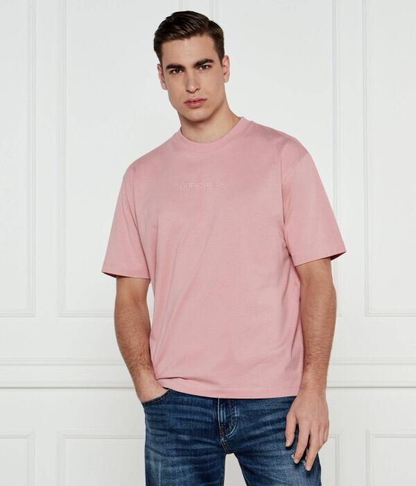 

Футболка мужская Guess Jeans свободного кроя однотонная, розовый