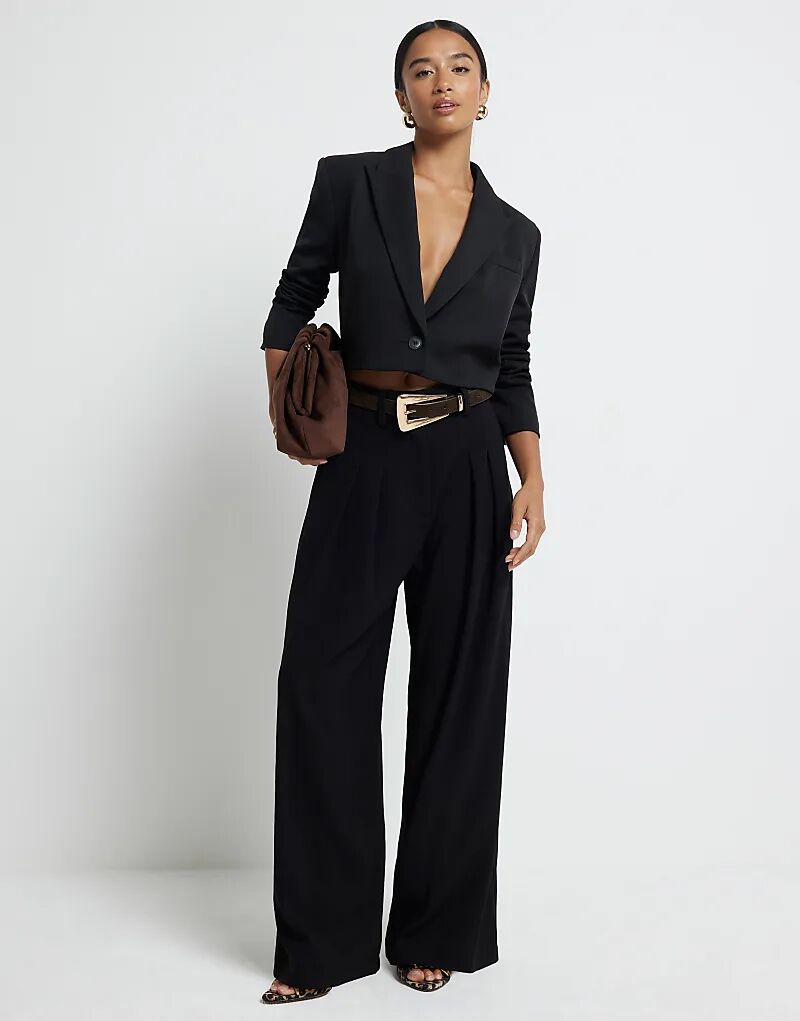 

Плиссированные широкие брюки черного цвета River Island