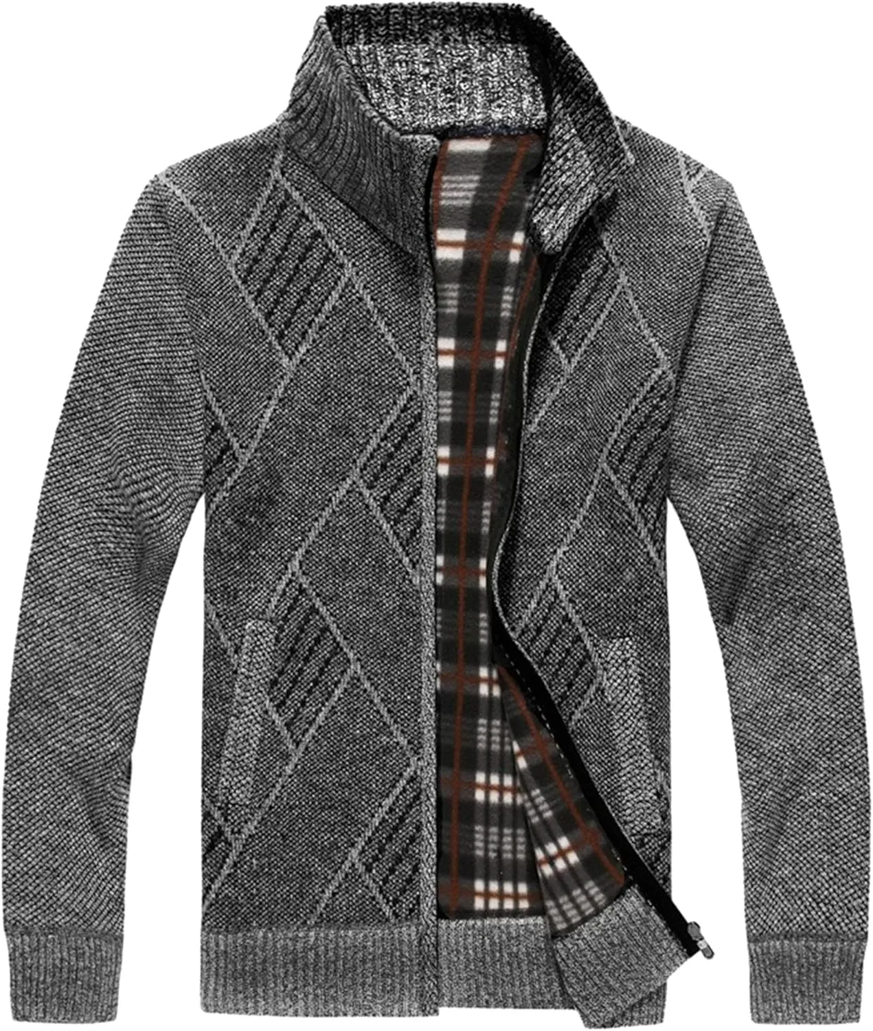 

Кардиган для мужчин Full Zip Fleece Lined Slim Fit с воротником-стойкой и карманами QOAAIE