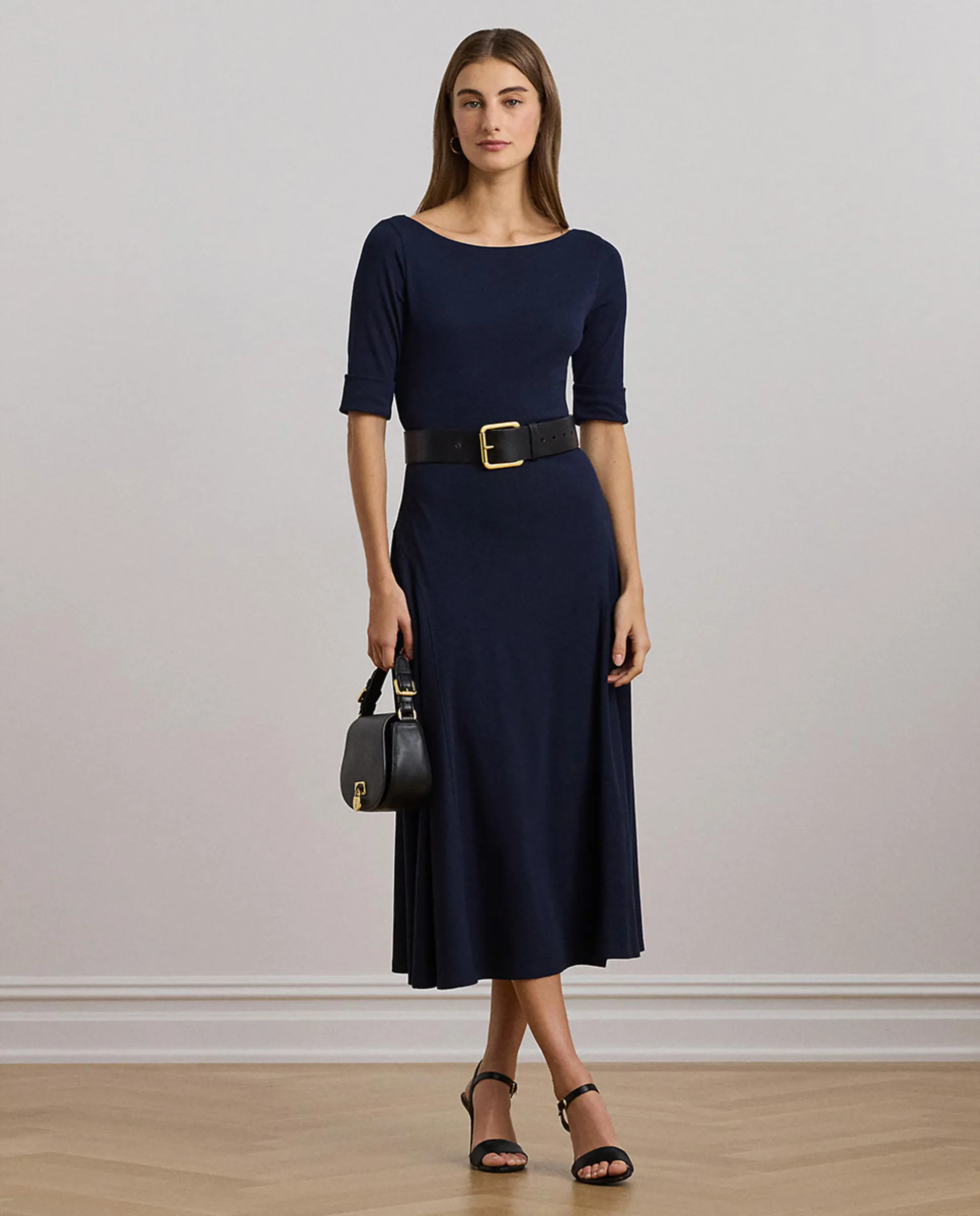 

Эластичное хлопковое миди-платье Lauren Ralph Lauren, темно-синий