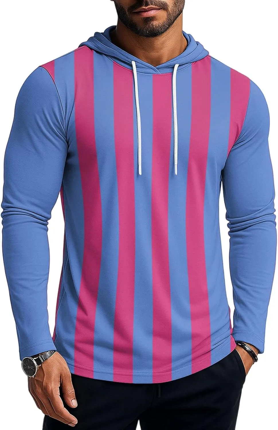 

Мужская худи Ymosrh с длинным рукавом и полосками для бега и тренировок, M-3XL