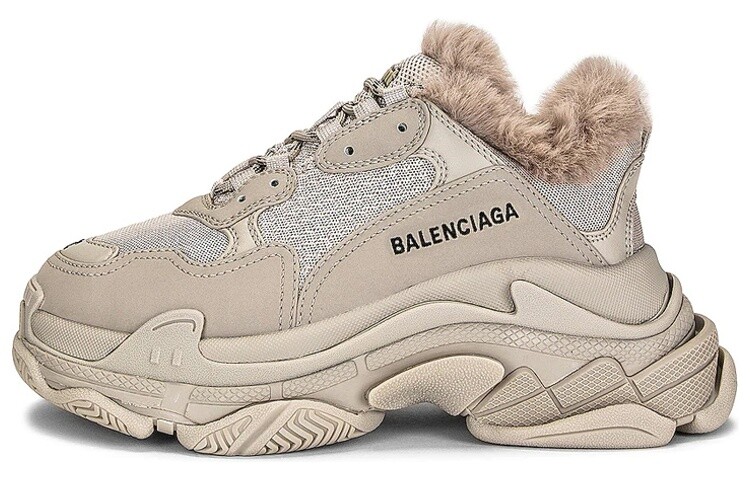 Кроссовки Balenciaga Triple S Fake Fur Beige Women's