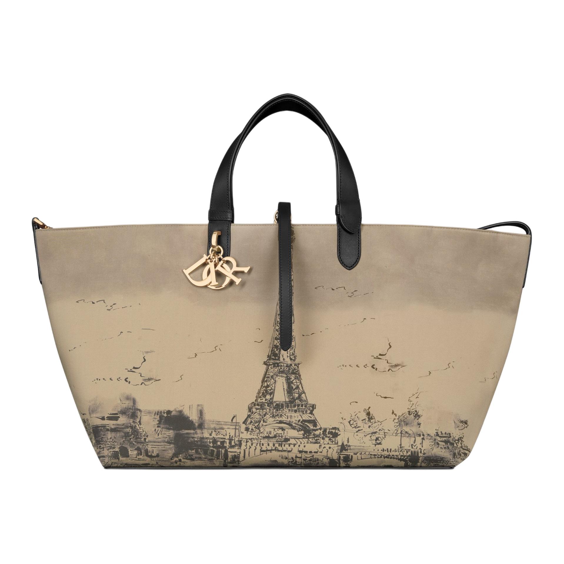 

DIOR Водонепроницаемая комбинированная сумка из холста Сумка из холста Большая женская наплечная сумка бежевого и черного цветов