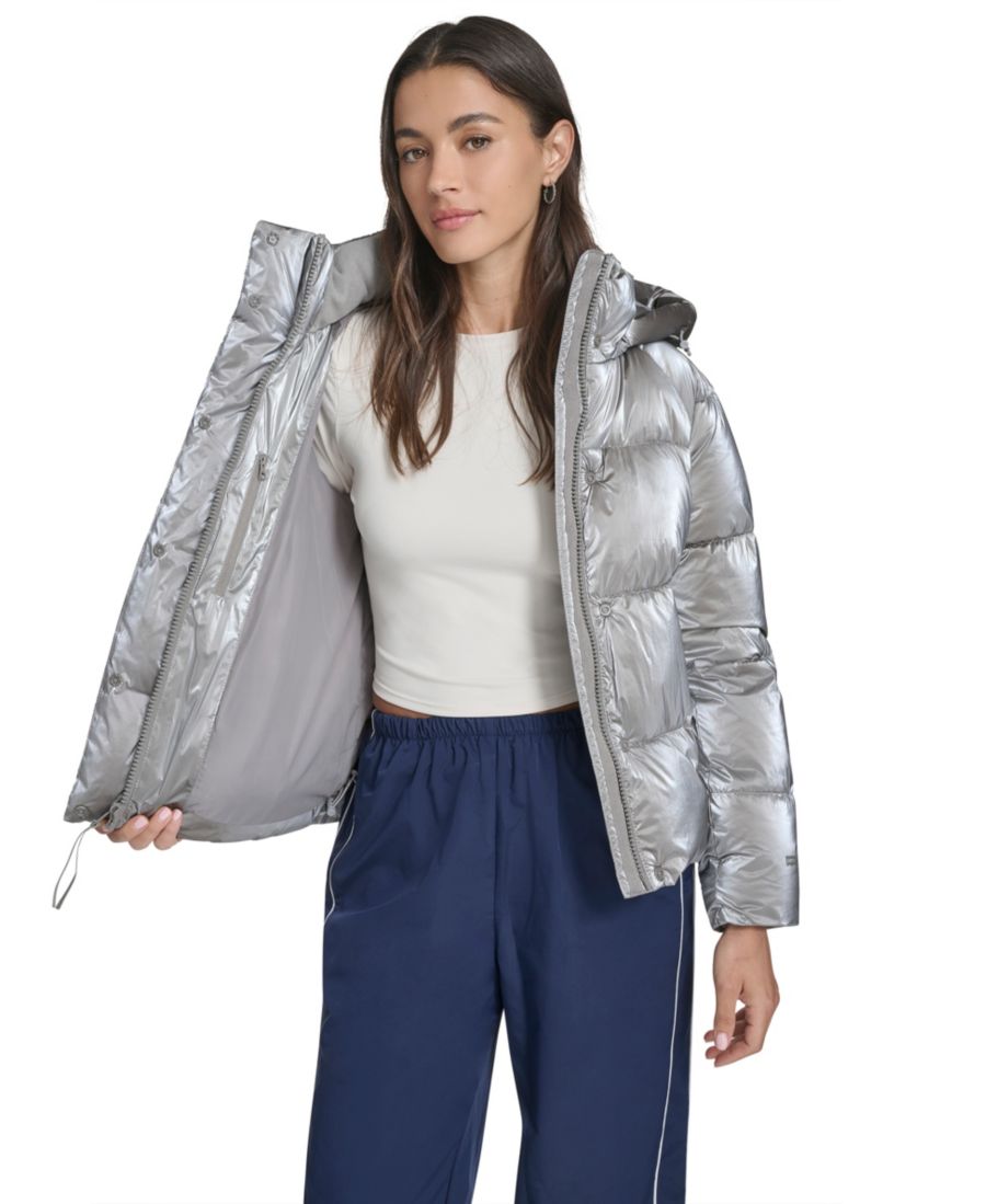 Женская стеганая пуховая куртка с капюшоном стандартного размера Levi's, Silver — фото 3