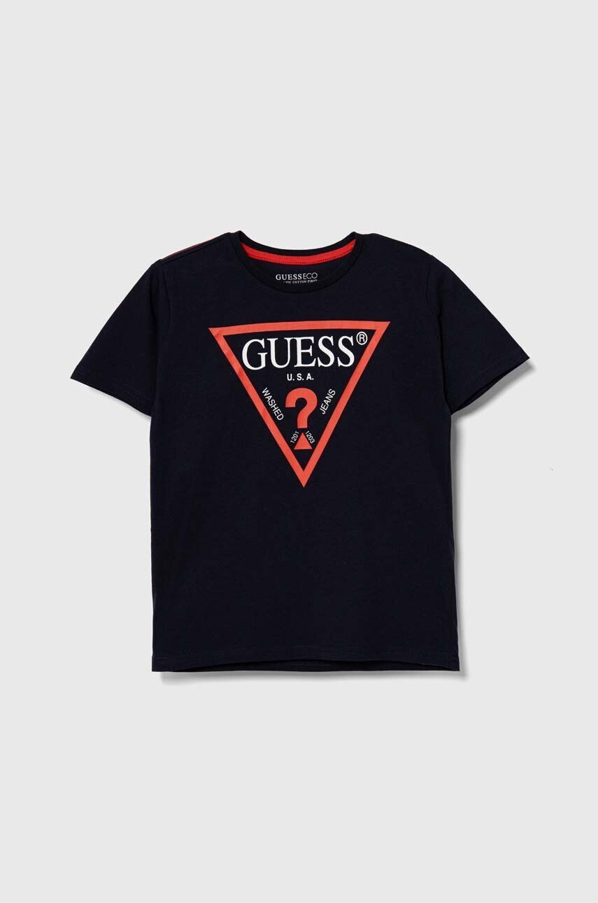 

Детская хлопковая футболка Guess, темно-синий