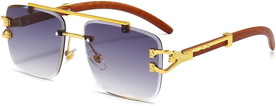 

Ретро-солнцезащитные очки квадратной формы без оправы для мужчин и женщин с защитой UV400, золотистая металлическая оправа под дерево, безрамочные линзы generic, Gold Double Gray