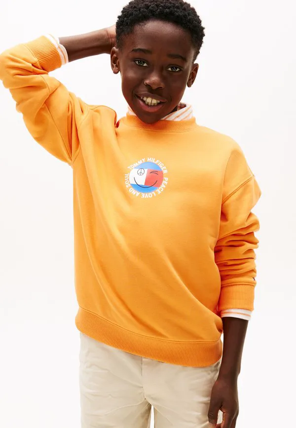 Толстовка с логотипом в виде смайлика на спине из махровой ткани. Tommy Hilfiger, Lush Orange