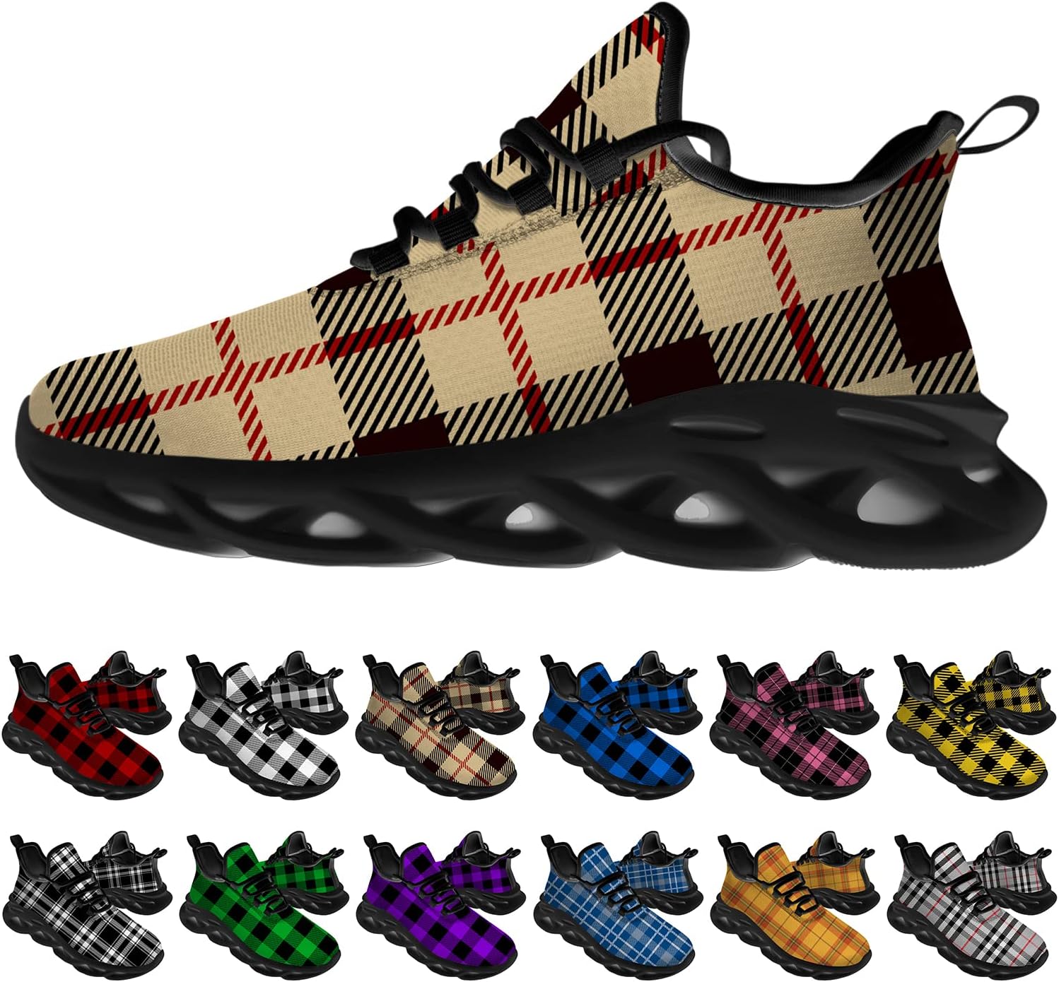 

Кроссовки Ciadoon Plaid для мужчин и женщин, обувь для бега по дороге, спортивная обувь для ходьбы, тенниса, кроссовки для занятий спортом, подарки для мальчиков и девочек, бежевый