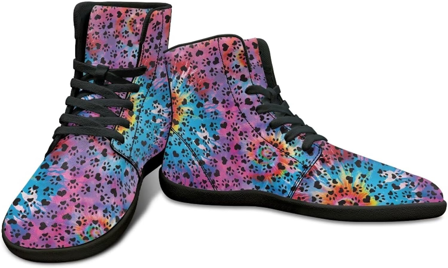 

Высокие кроссовки без подъема пятки с принтом лап собак - беговые кроссовки из искусственной кожи, мужские многоцветные повседневные спортивные кроссовки Watdotory, Tie Dye Dog Paws Print