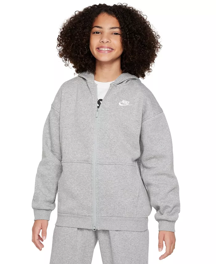 

Спортивная одежда для девочек: оверсайз худи с молнией Club Fleece Nike, серый