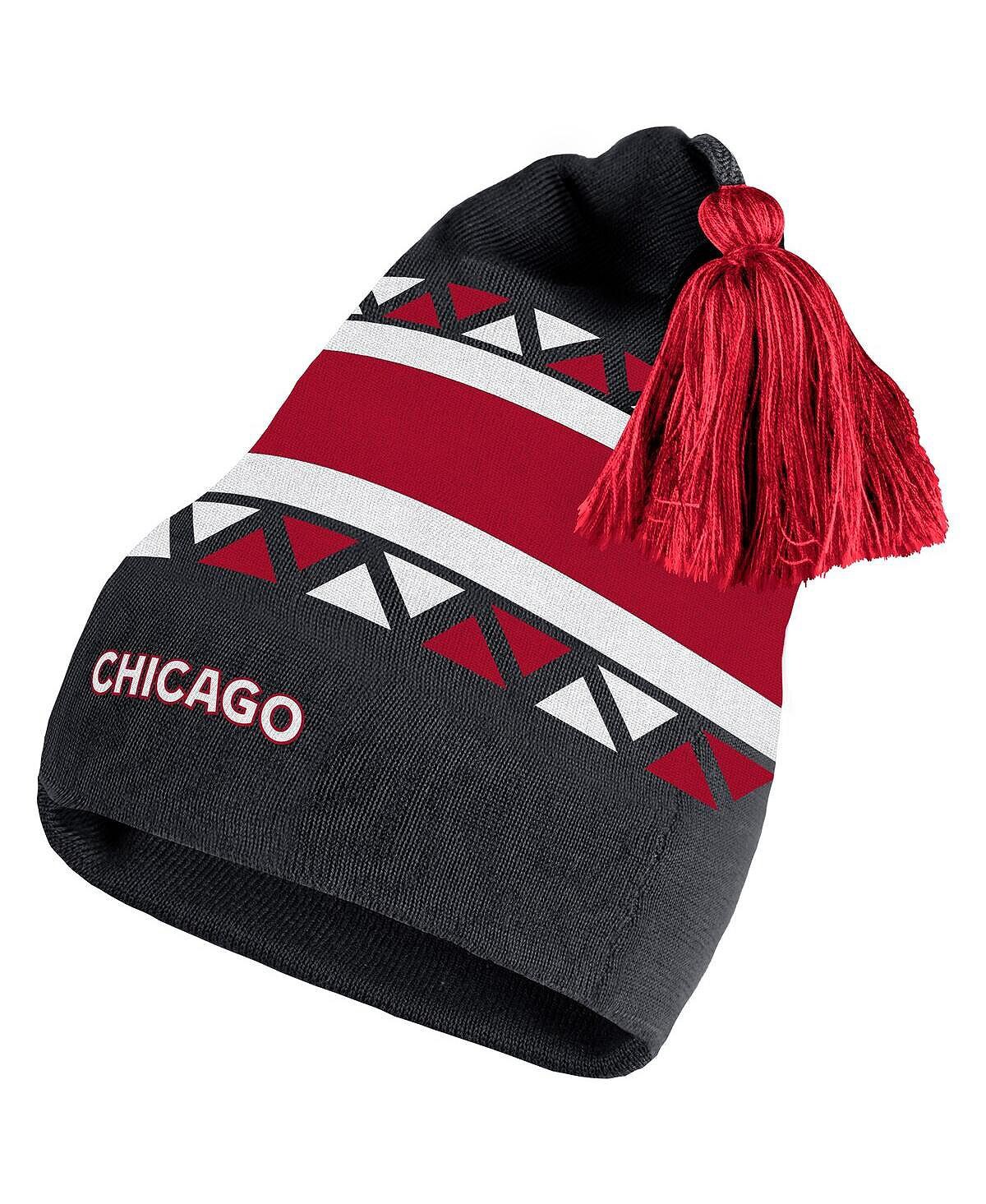 

Мужская черная, белая вязаная шапка Chicago Blackhawks Reverse Retro 2.0 с манжетами и помпонами adidas