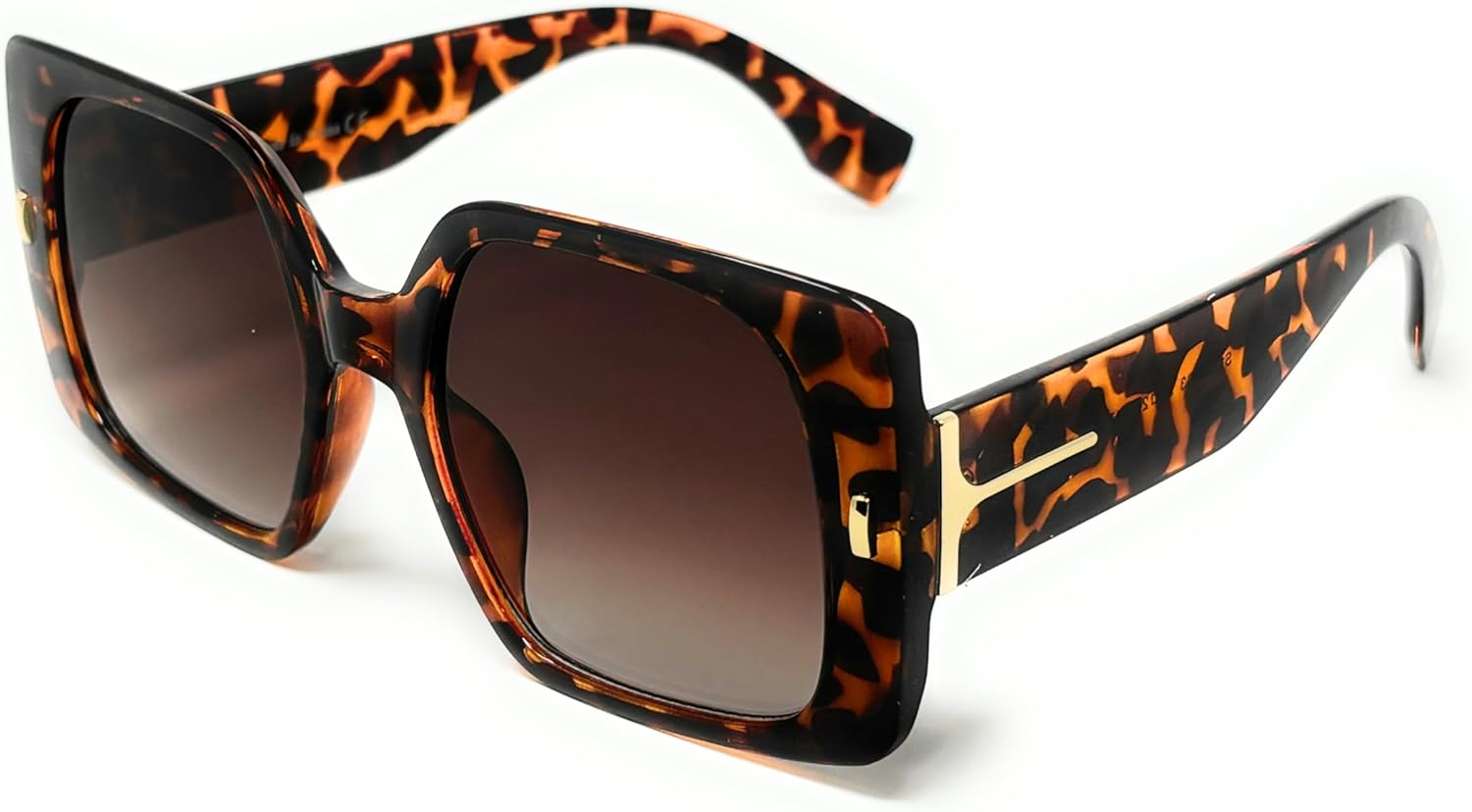

Женские дизайнерские солнцезащитные очки большого квадратного размера, массивная оправа с золотыми акцентами, градиентные линзы, стильная защита от УФ-излучения Generic, Tortoise Brown Gradient